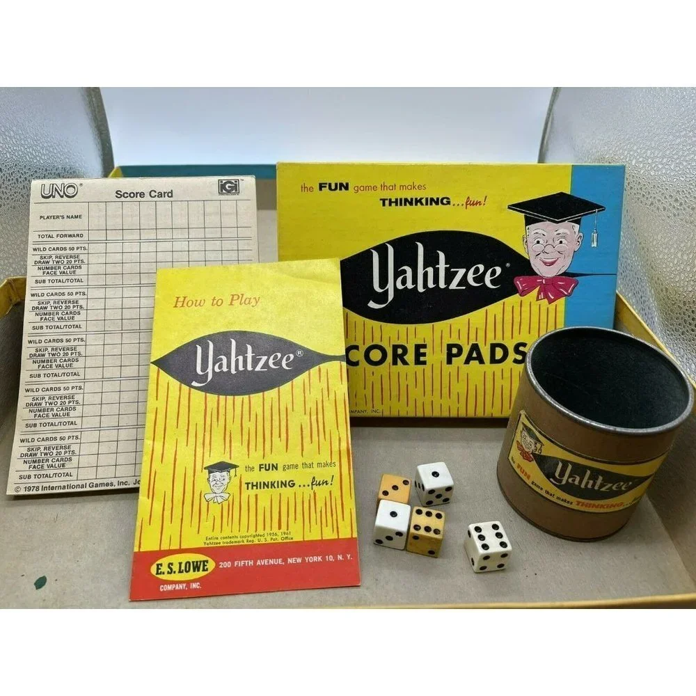 Vintage 1956 Lowe Yahtzee Board Game Dice Family Vintage Condition as is